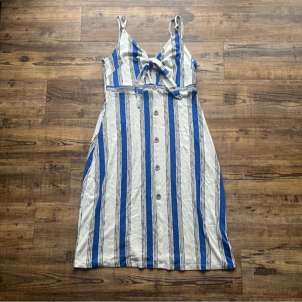 Love Tree Tie-Front Cutout Spaghetti Strap A-Line Dress Smocked back Sz Lg